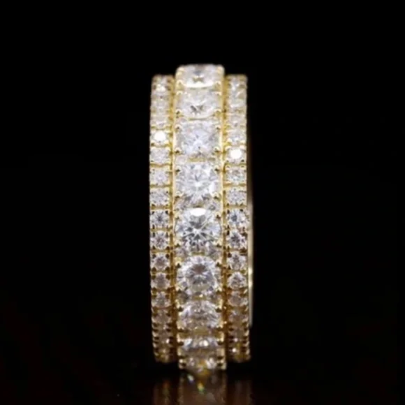 18K Gold Band Natural White Sapphire Moissanite Diamond Ring - Picture 2 of 2